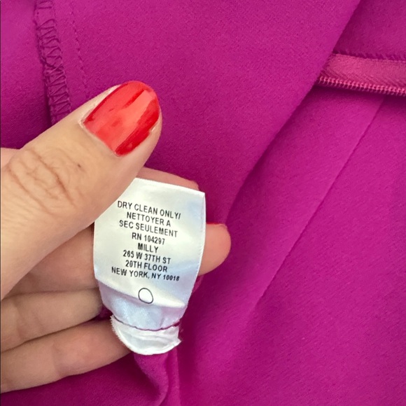 Milly Brooke Strapless silk Magenta Sash Waist Wide Leg Italian Cady Jumpsuit - Picture 9 of 9